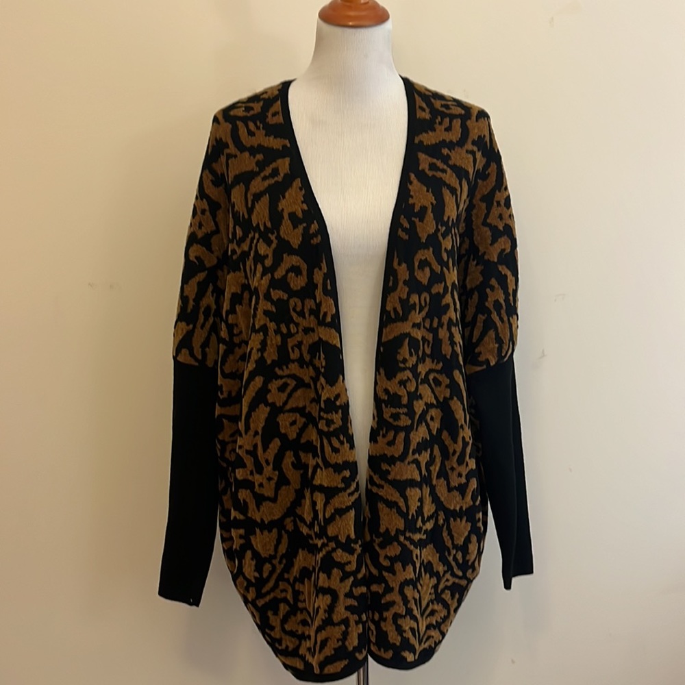 Lafayette 148 New York Brown & Black Wool Blend Sweater Jacket Size Medium Large